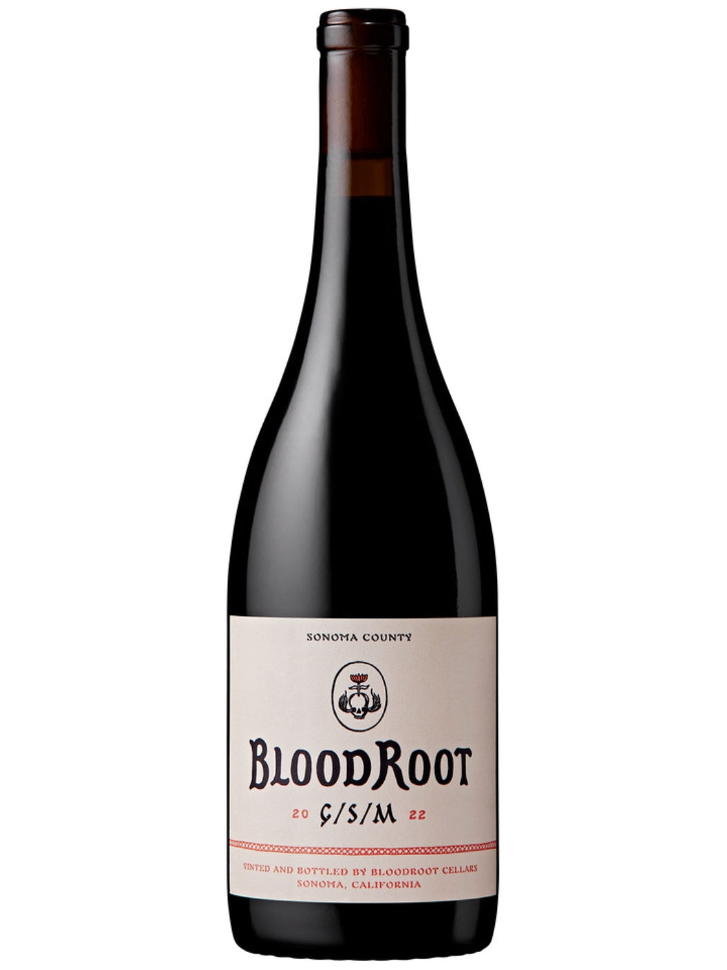 BloodRoot 2022 GSM bottle with simple label on white background