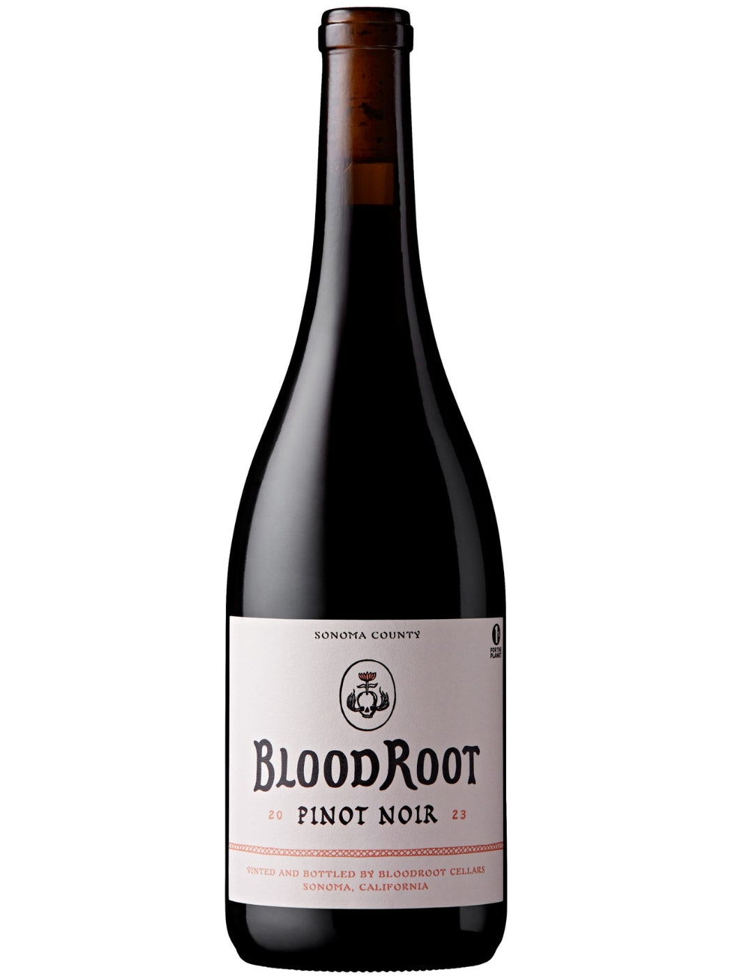 BloodRoot 2023 Sonoma County Pinot Noir bottle with simple label on white background