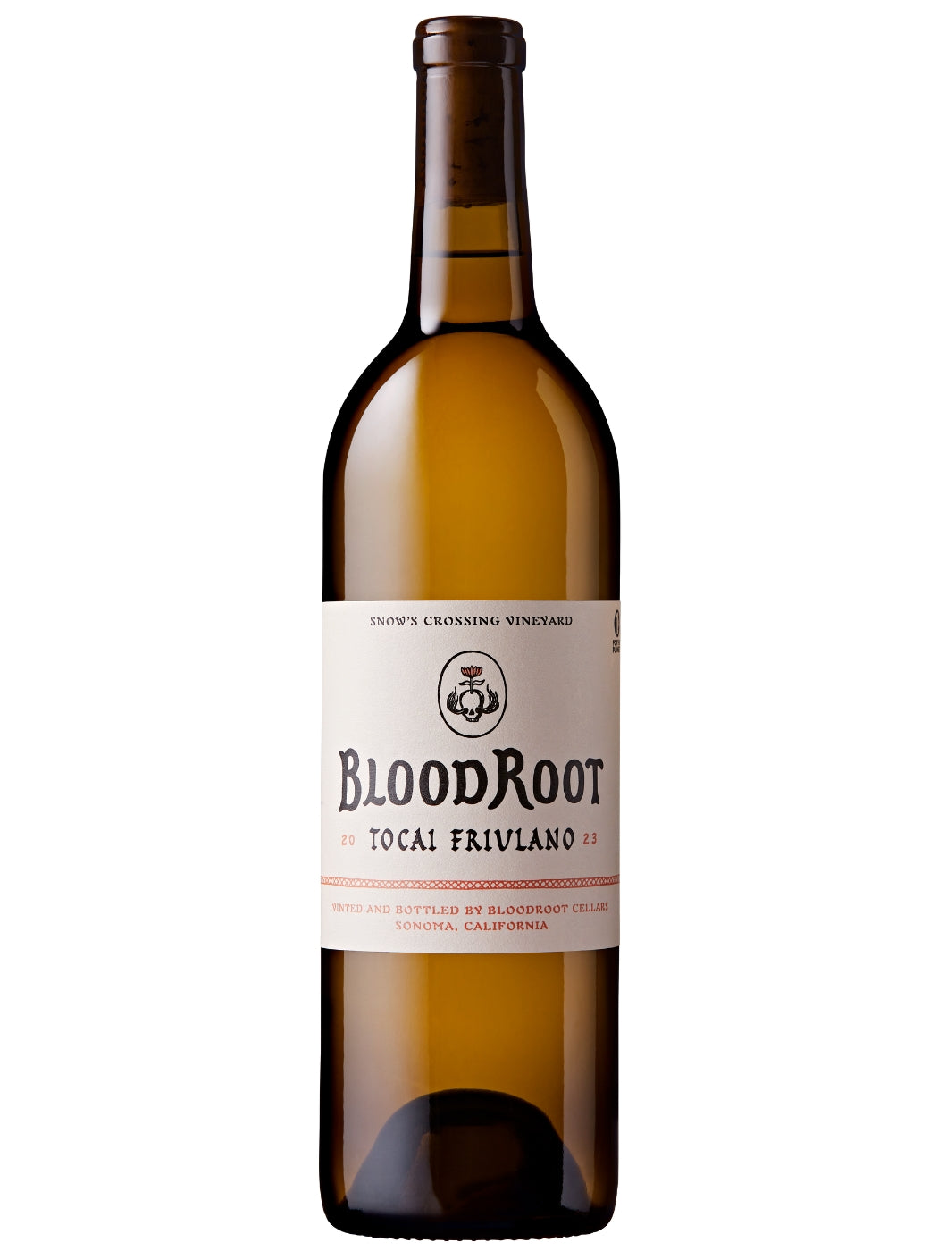 BloodRoot 2023 Tocai Friulano bottle with simple label on white background