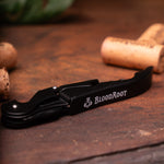 Black corkscrew with white BloodRoot logo