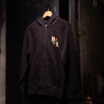 Black BloodRoot zip up hoodie with logo in white