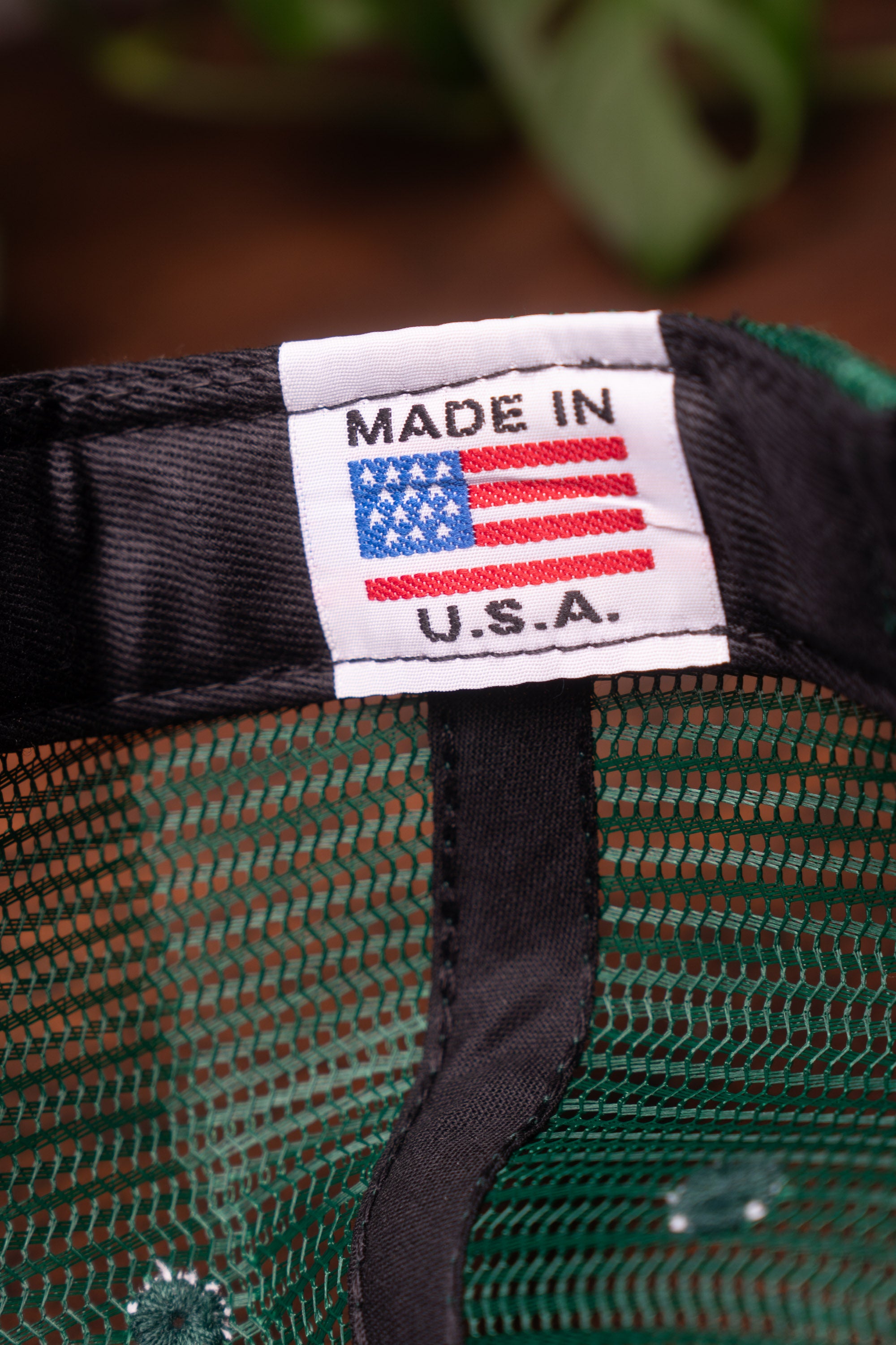 Made in USA tag on BloodRoot Ramble hat